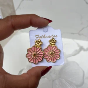 Flor 8 puntas rosa bebe con flor dorada pequeñas
