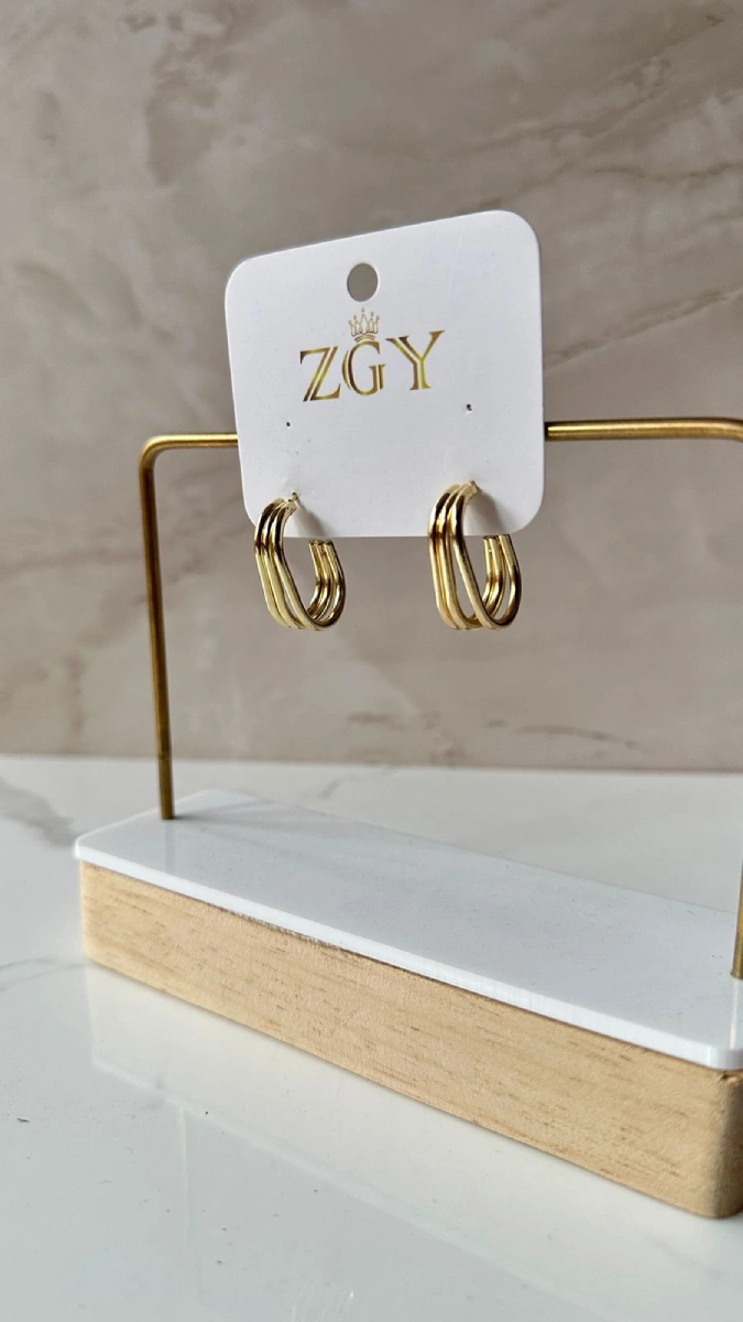 Trio argollas rectangular doradas