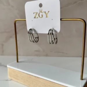 Trio argollas rectangular plateadas