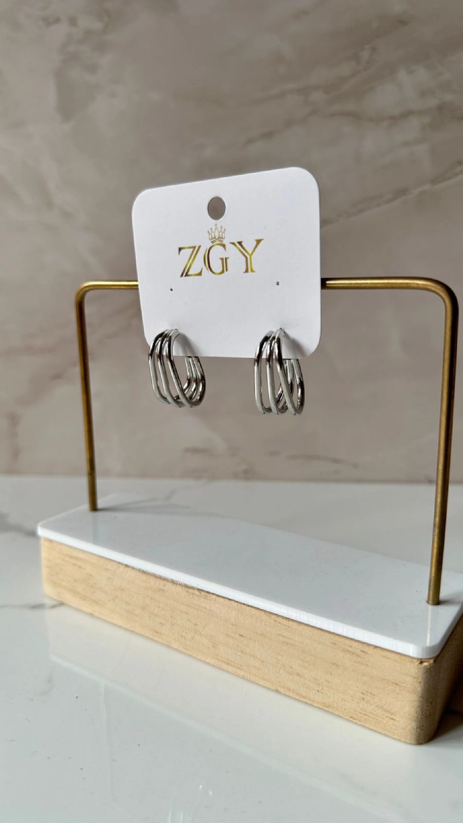 Trio argollas rectangular plateadas