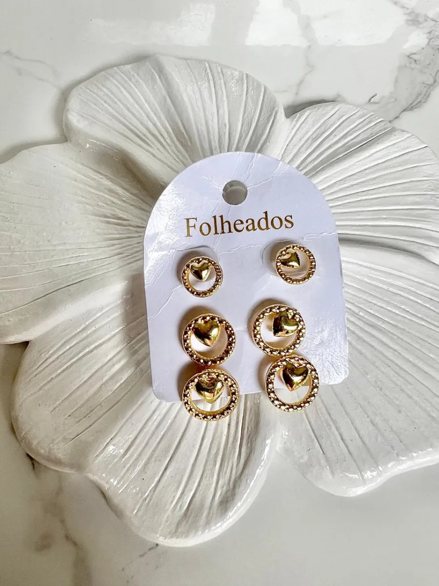 Trio argollitas con corazón lleno