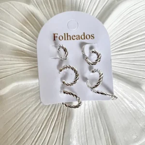 Trio argollitas trenzadas plateadas