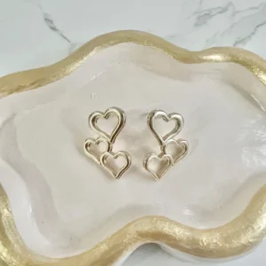 Trio corazón sin relleno dorado