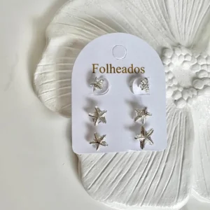Trio estrellitas pequeñas plateadas