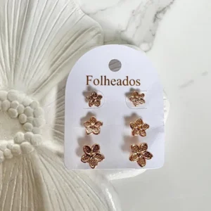Trio flor 5 puntas pequeñas doradas