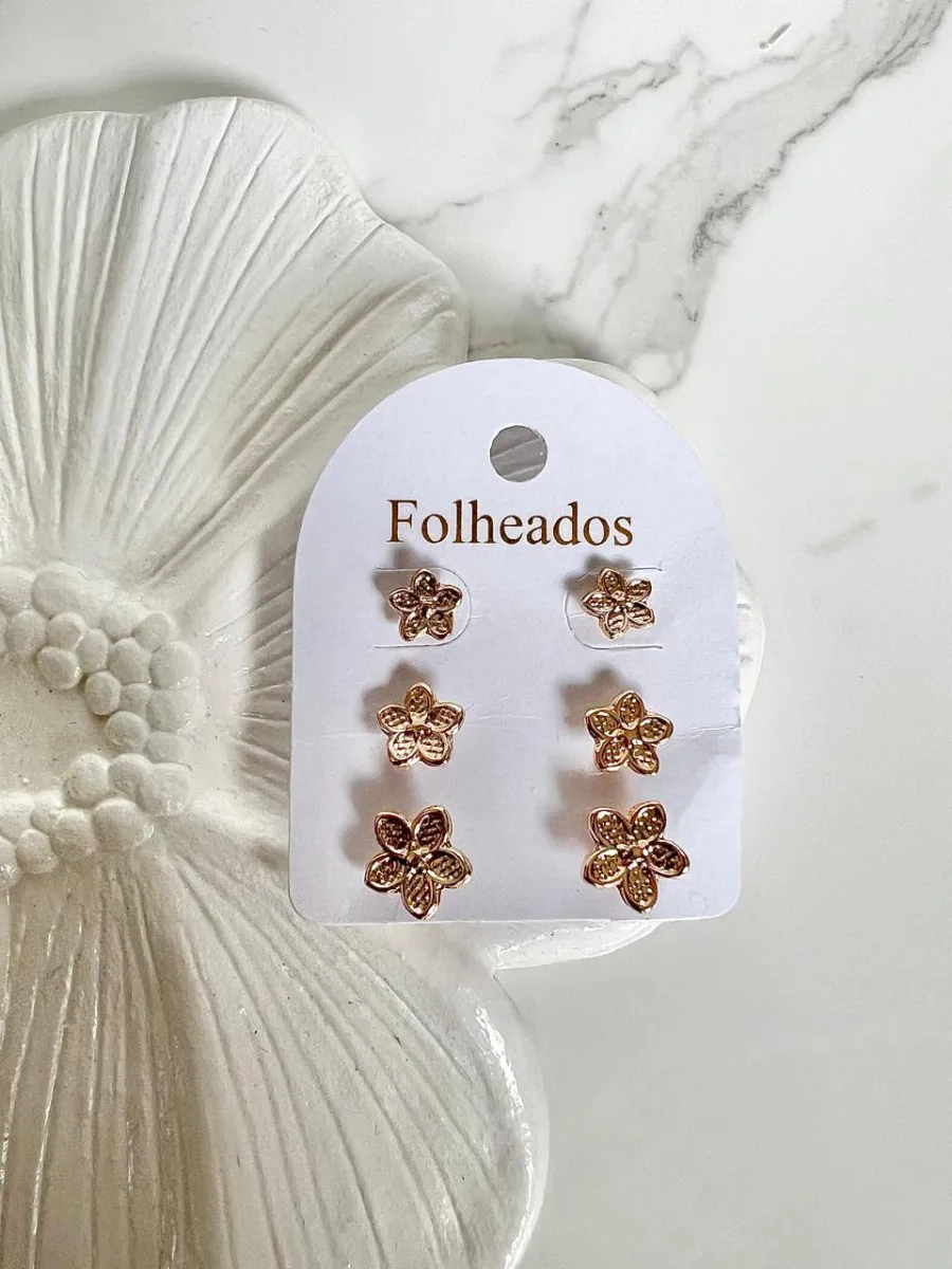 Trio flor 5 puntas pequeñas doradas