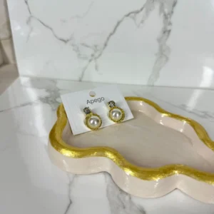 Botón doble con circón y perla dorado