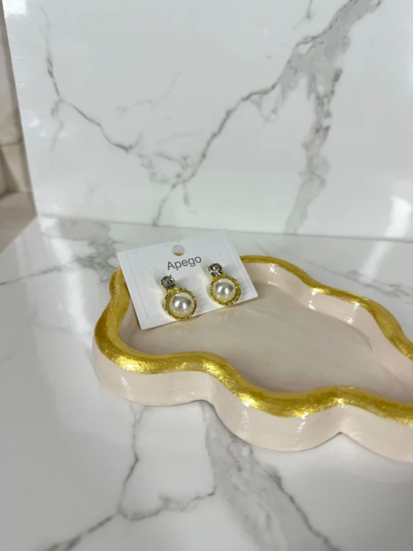 Botón doble con circón y perla dorado