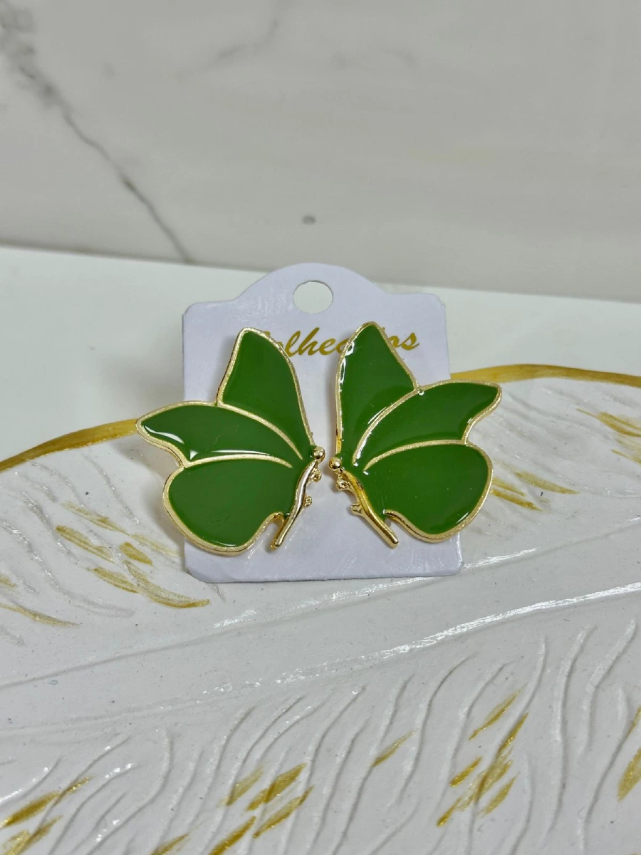 Mariposa verde petroleo con borde doraditos