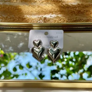 Corazón doble pequeño y grande plateado